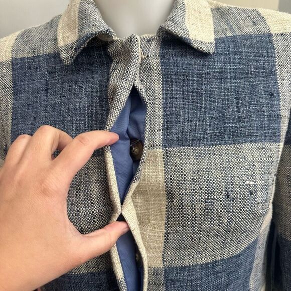 J. McLaughlin Womens Blue Beige Check Tweed Blazer Coat Size XS Pockets Lined - Picture 4 of 10